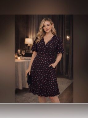 Torrid Navy Midi Wrap Dress with Red Heart Print. Size 2